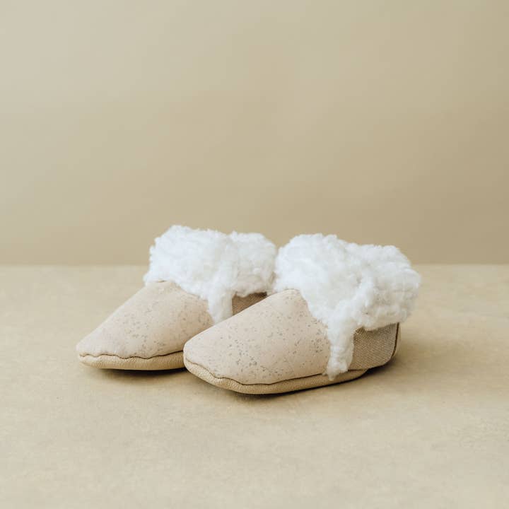 Faux-Fur Cork Booties-White/Cream for wholesale by SoftSoul Footwear INC
