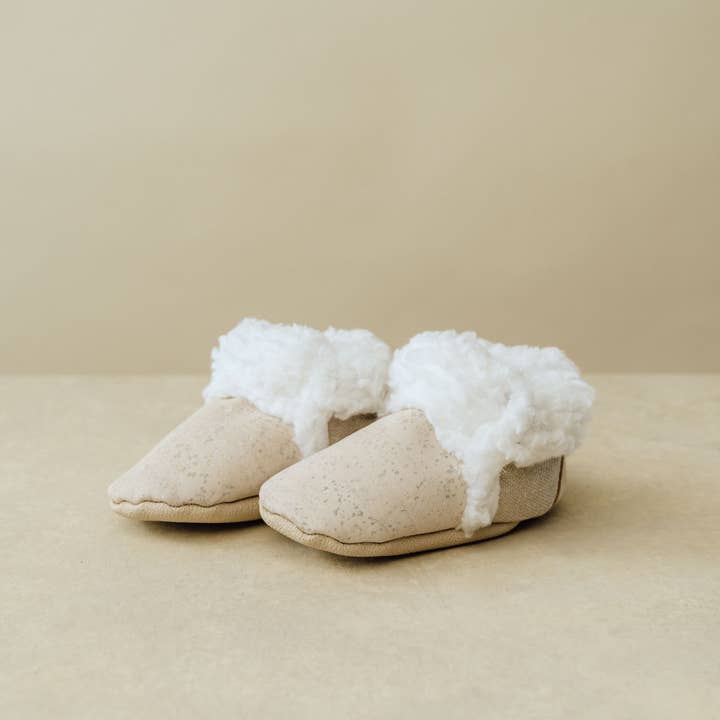 Faux-Fur Cork Booties-White/Cream for wholesale by SoftSoul Footwear INC