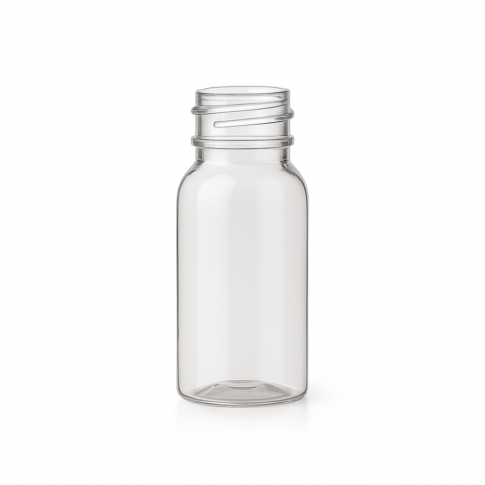 AfroCosmetics & Culture - Wholesale Travel Container - 1 oz (30 ml) Clear PET Cosmo Round Bottle with Black Ribbed 1