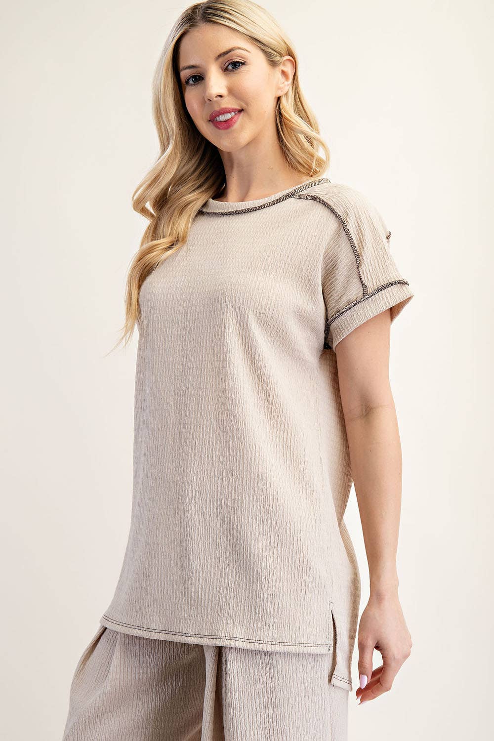 Celeste Clothing - Wholesale Knit Top - Women's - PLUS SIZE RELAXED-FIT TEXTURED TOP SHORT SLEEVES -CT2389516