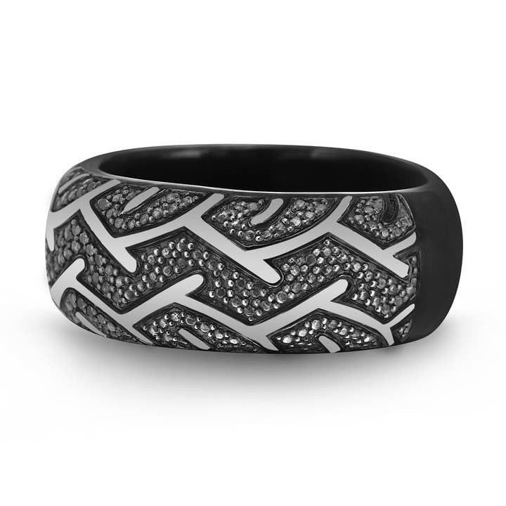 Amerikanska muskel svart rodiumpläterad Sterling Silver däck slitbana svart diamant bandet Ring för wholesale av LuvMyJewelry (LMJ)