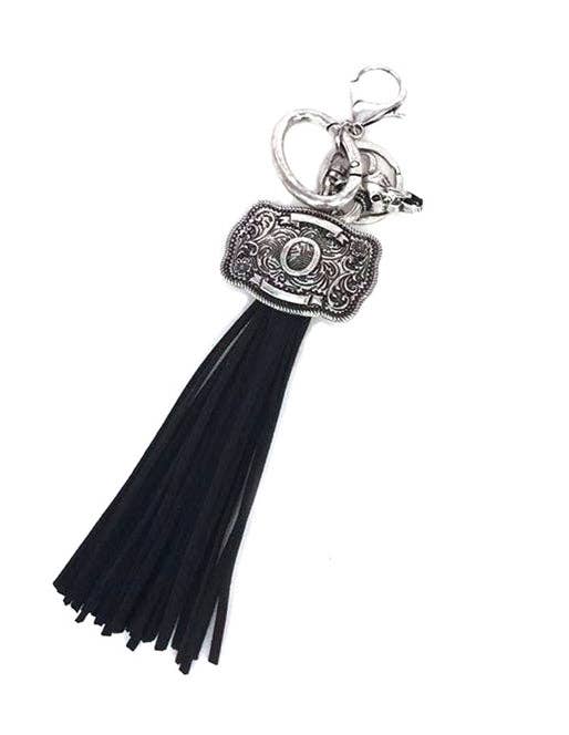 Snowing West - Wholesale Keychain - Unisex - Western Belt Buckle Initial Black Tassel Keychain14