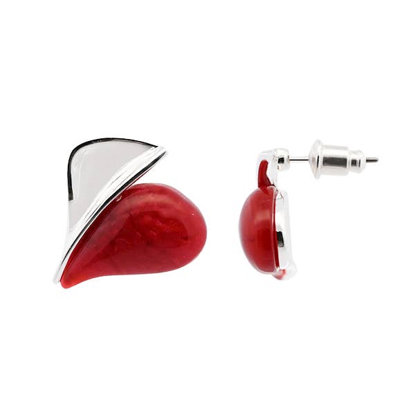 AMORINO SRL - Wholesale Stud/Post Earrings - HEART EARRINGS HALF IN STONE - SW2488A798