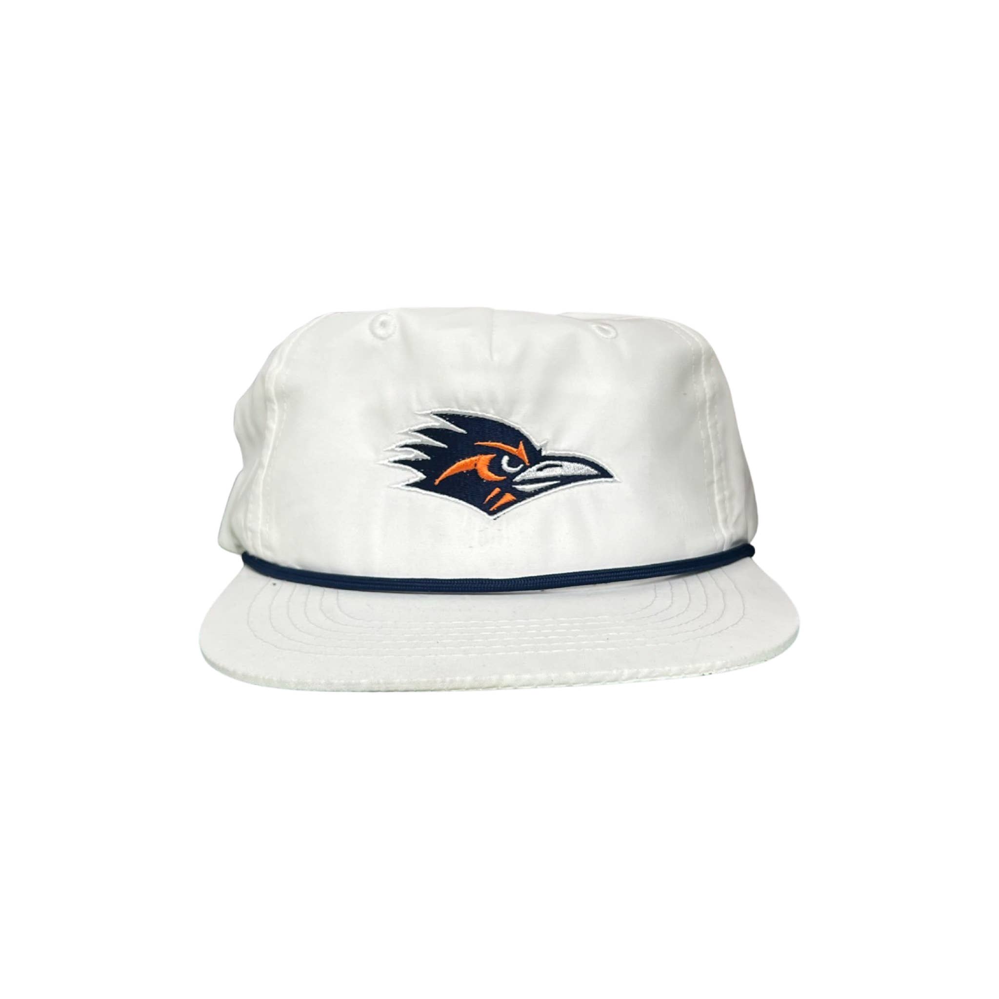White with Navy Rope UTSA Roadrunner Logo Embroidered Hat / Last Stand / MM for wholesale on Faire