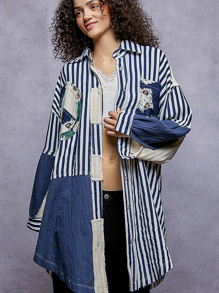 Oversized Peace Patch Button Down Plaid Shirt Jacket for wholesale by Pol Clothing