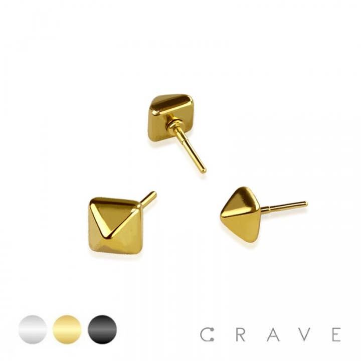 CRAVE BODY JEWELRY - Wholesale Stud/Post Earrings - SMALL PYRAMID SQUARE 3D STUD PUSH IN STUD PIN PART 316L SURG1