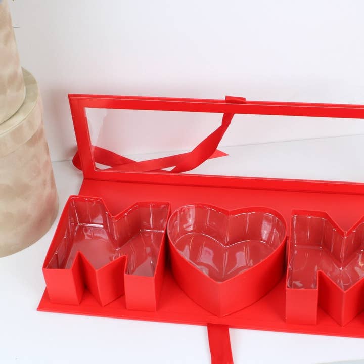 Elegant Design Supply – Caixa de presente por atacado – Caixa de Flores 'MÃE' para o Dia da Mãe com Tampa de PVC Transparente, Forro de Plástico e Fita de Cetim7