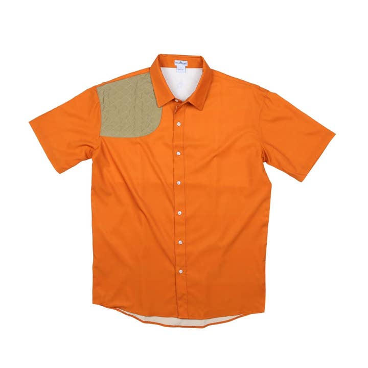 Men’s - Blaze Orange & Khaki Short Sleeve Shirt for wholesale by BlueQuail Clothing Co.