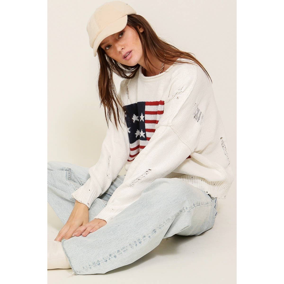 Apolline - Venta al por mayor Jersey de punto - Mujer - suéter de punto con bandera americana desgastado5