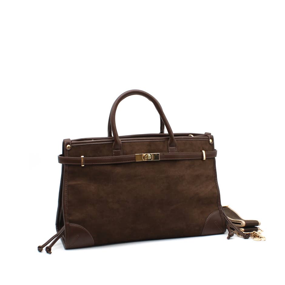 Vimoda – Engroshandel Taske med håndtag – til kvinder – Stor shopper-taske i ruskind med bælte2