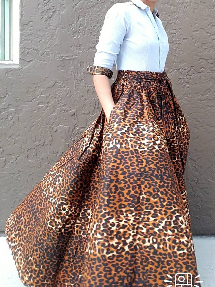 7001 Women Long Printed Maxi Skirt- Brown Animal Print for wholesale by India Batik