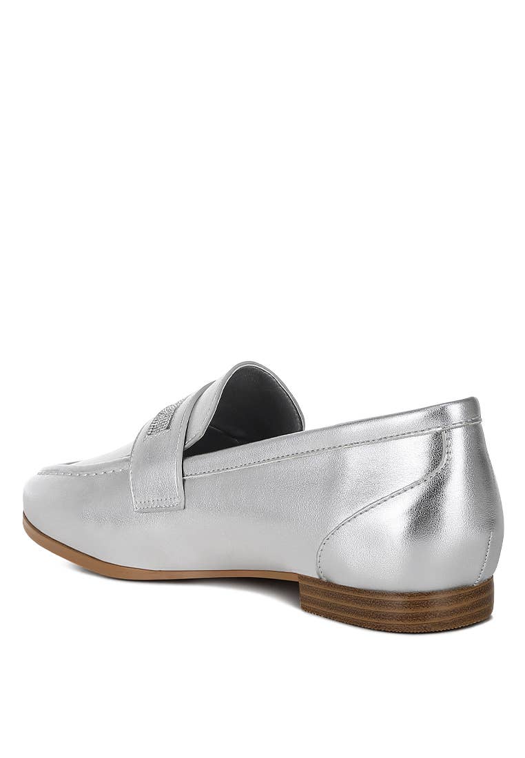 Silver Eden Ode Rhinestone Strap Metallic Loafers for wholesale on Faire2