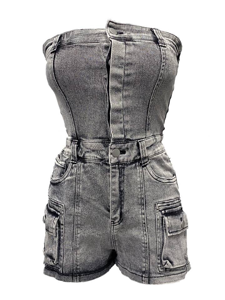 JEANSROMPER MET BUISVORMIGE BOVENKANT voor wholesale door 5besties inc