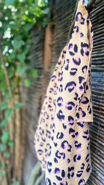 CHARMY - Wholesale Dishcloth - 2 purple leopard hand towels made in France2