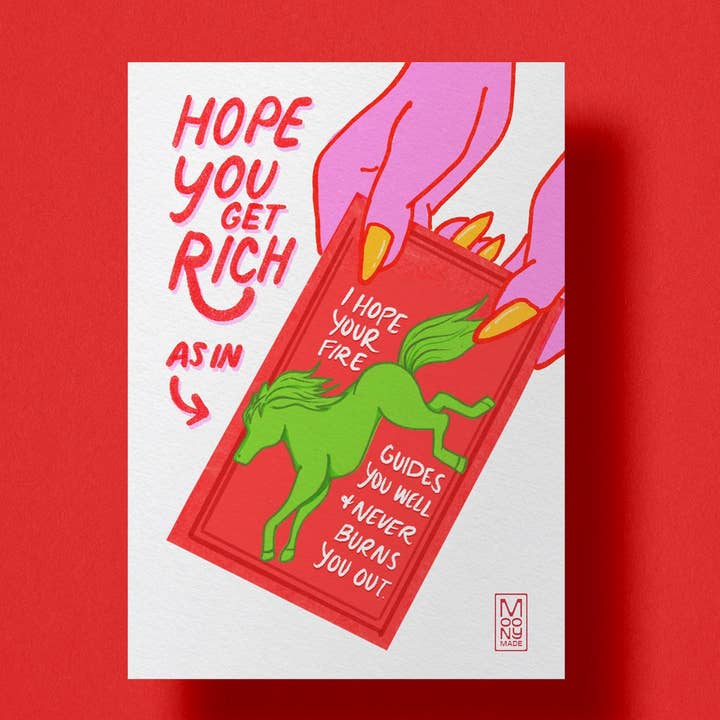 Espérons que vous deveniez riche Année du Cheval - Lumière Guidante pour la vente par Moonymade