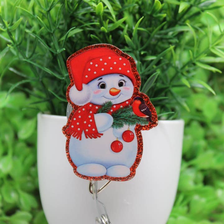 Snowman and Bird Badge/ID Holder Reel for wholesale by Hylidae Boutique