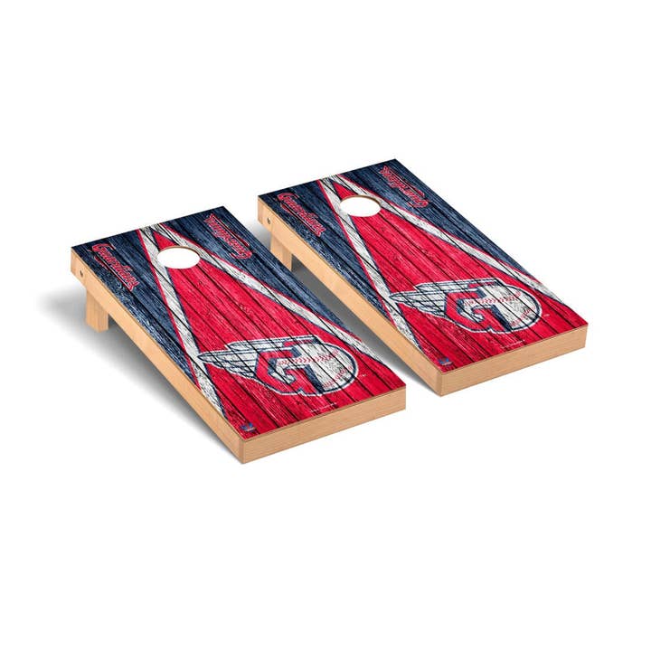 Cleveland Guardians Triangle Weathered Cornhole Set for wholesale by Skip's Garage