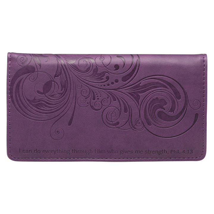 Checkbook Wallet Purple I Can Do Everything Phil. 4:13 for wholesale by Christian Art Gifts