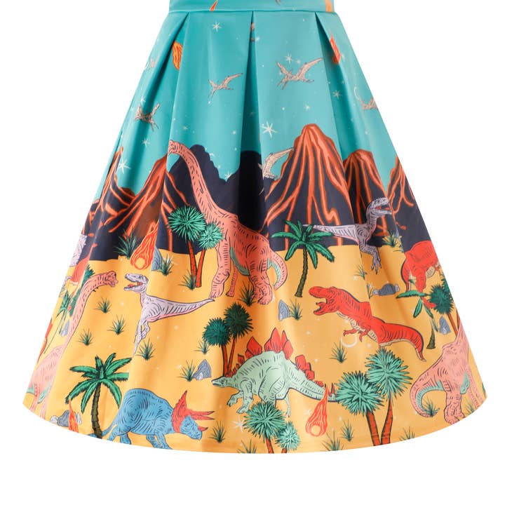Aisley Dinosaur Extinction Pleated Midi Skirt for wholesale by Dolly & Dotty