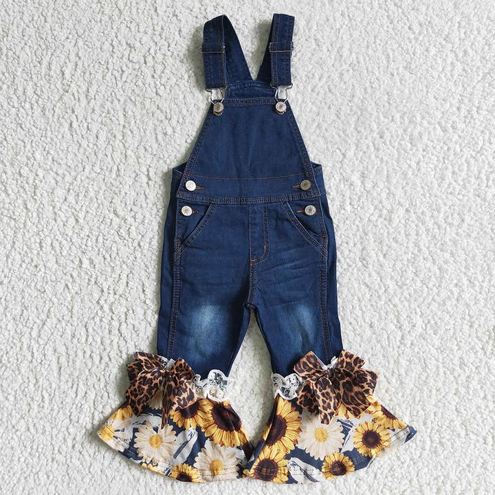 Aier Wholesale - Vente Salopette – enfant - Salopette automne à volants tournesol pour bébé fille