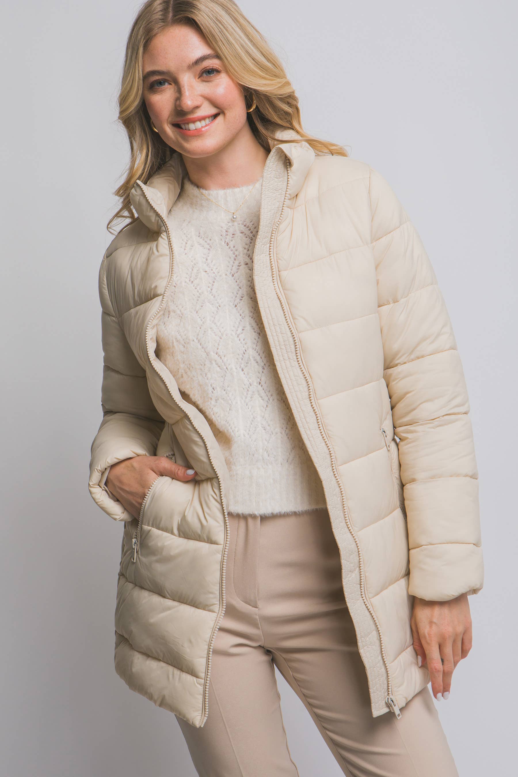 42POPS - Vente Veste – femme - ..0815 Longue Doudoune Matelassée avec Poches Zippées SI-282310