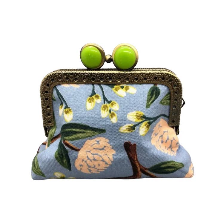 Kiki & Syds - Wholesale Coin Purse - Women's - Kiki & Syds Mini Clutch Coin Purse - Peonies Dusty Blue