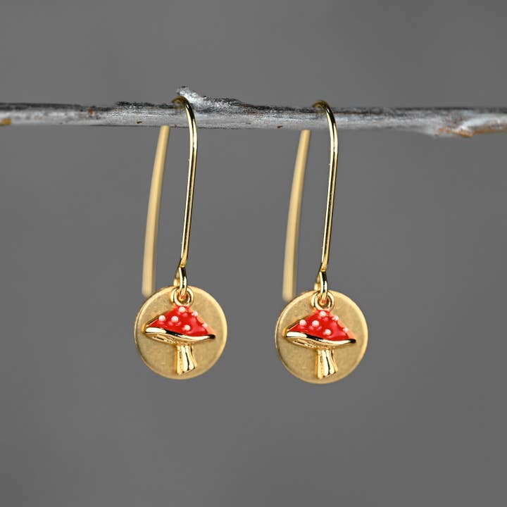 KBD Studio - Wholesale Hangende/ronde oorbellen - Kleine Betoverde Magische Paddenstoelen Oorbellen3