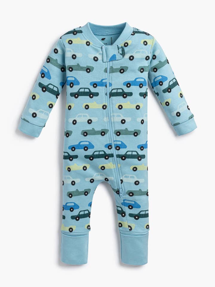 One-Piece Baby Pajamas_Blue Classic Cars for wholesale by Monica + Andy