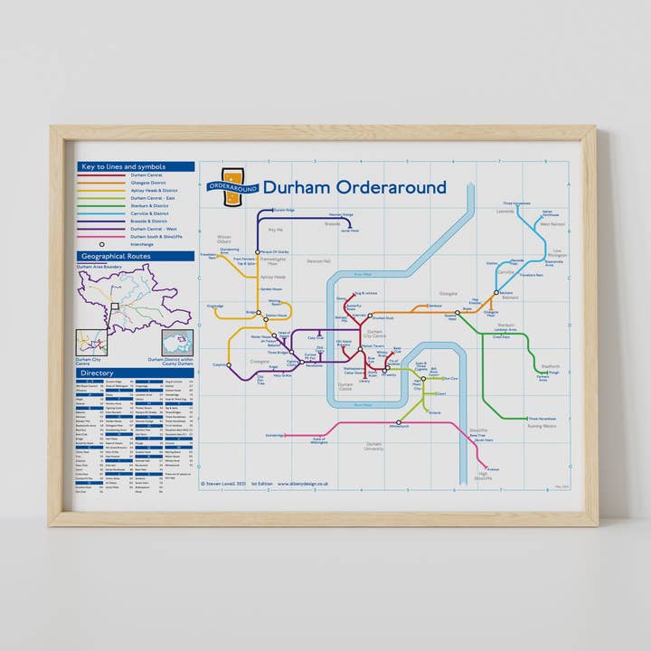 Prints With Personality – wholesale Map – London Underground-style pub map: Durham, County Durham, UK
