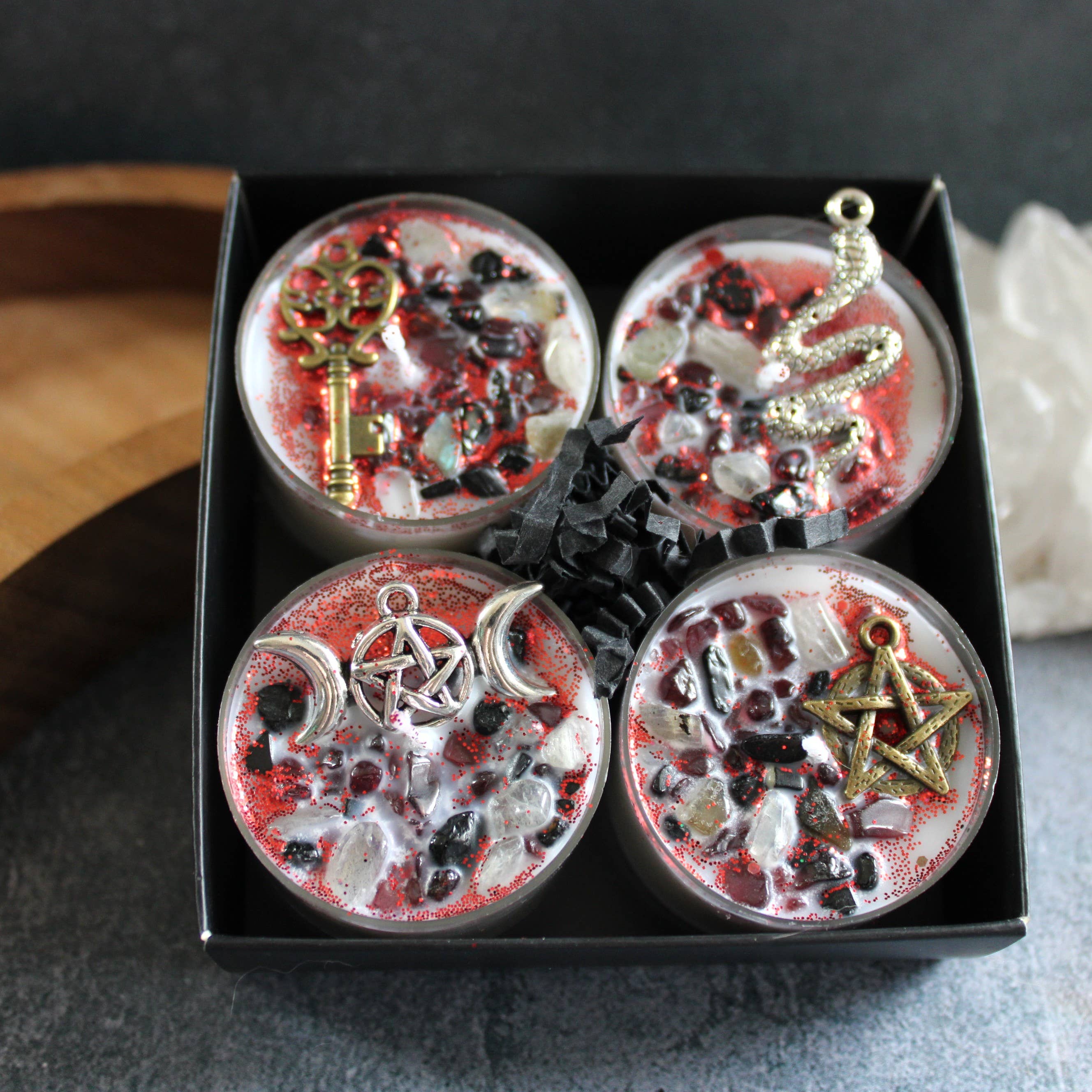 Moondust and Raven – Velas aromáticas por atacado – Velas de cristal Hecate em copo, velas para ritual1