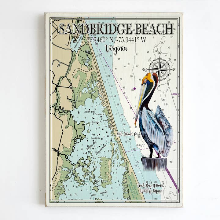 Sandbridge, VA 11 "x 16" Wood Plank Map for wholesale by Map Mom