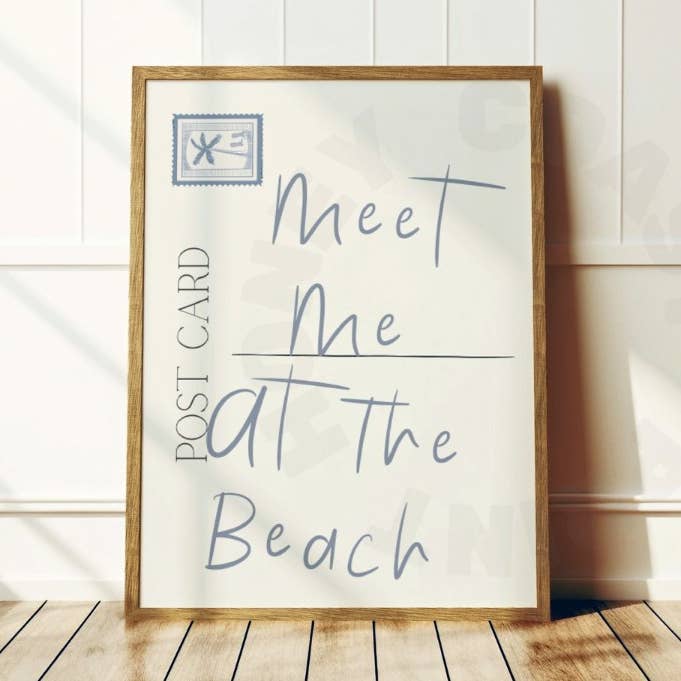 Meet Me At The Beach Coastal Stamp And Postcard Print for wholesale by Honey Coast Print Co.