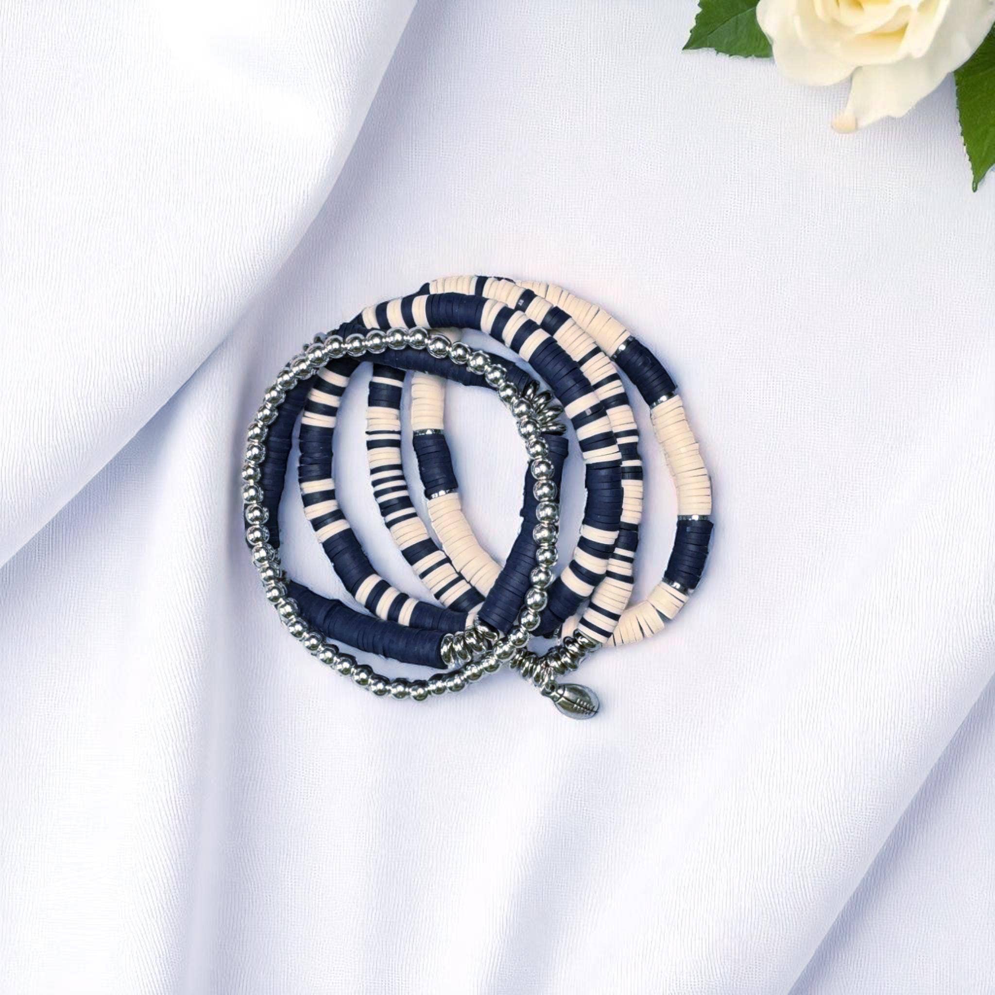 Fish Towne Designs, LLC - Wholesale Jewelry Set - Navy Blue and White Game Day Bracelet Stack5