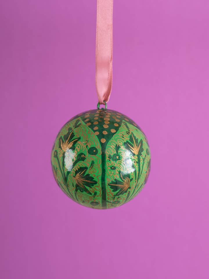 Green & Gold Kashmiri Bauble for wholesale by Ian Snow Ltd