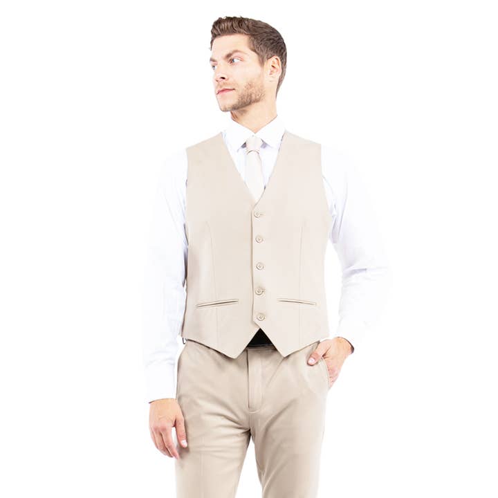 Suits America - Wholesale Suit Set - Men's - Mens Suit 4-Way Stretch 3pc w/ Expandable Waistband, Tan