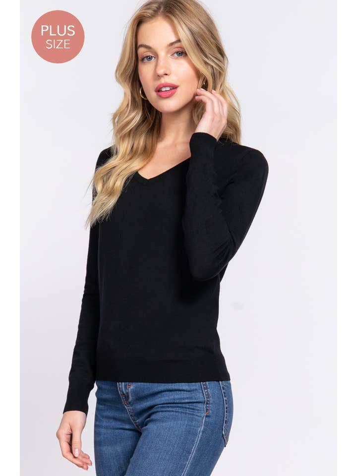 Active Basic | Active USA – Großhandel Strickpullover – Damen – Basic-Pullover mit V-Ausschnitt und langen Ärmeln in Übergröße18