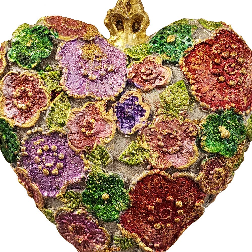 Champagne Rose 3.5" Beaded Petals Heart Ornament for wholesale on Faire3