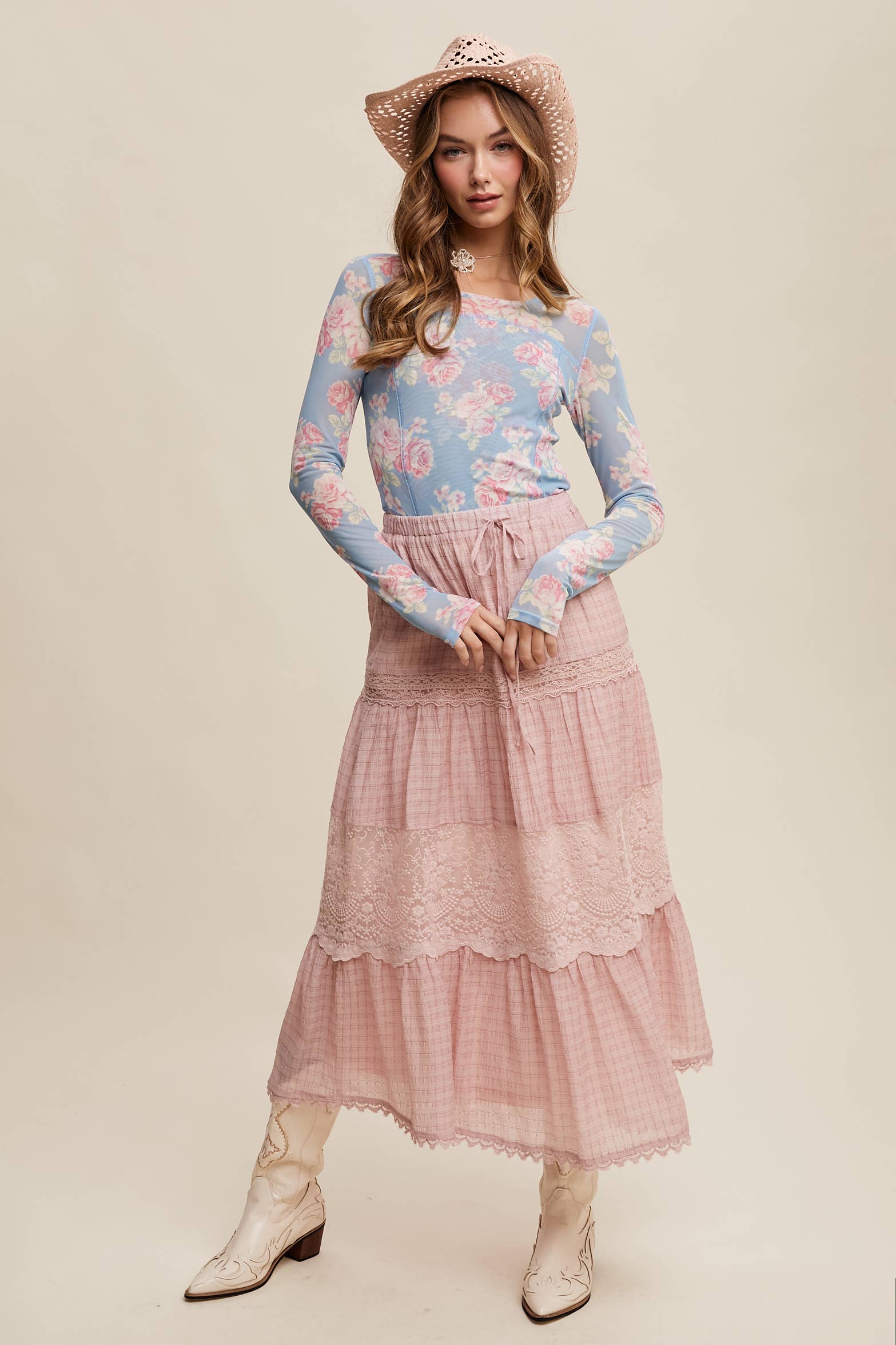 Listicle - Wholesale T-Shirt - Women's - Floral Mesh Long Sleeve Layering Top7