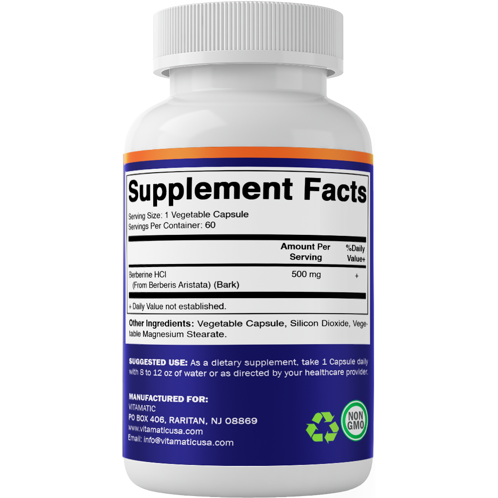 Vitamatic – wholesale Oral supplement/vitamin – Vitamatic Berberine Supplement 500mg | 60 Vegetable Capsules7
