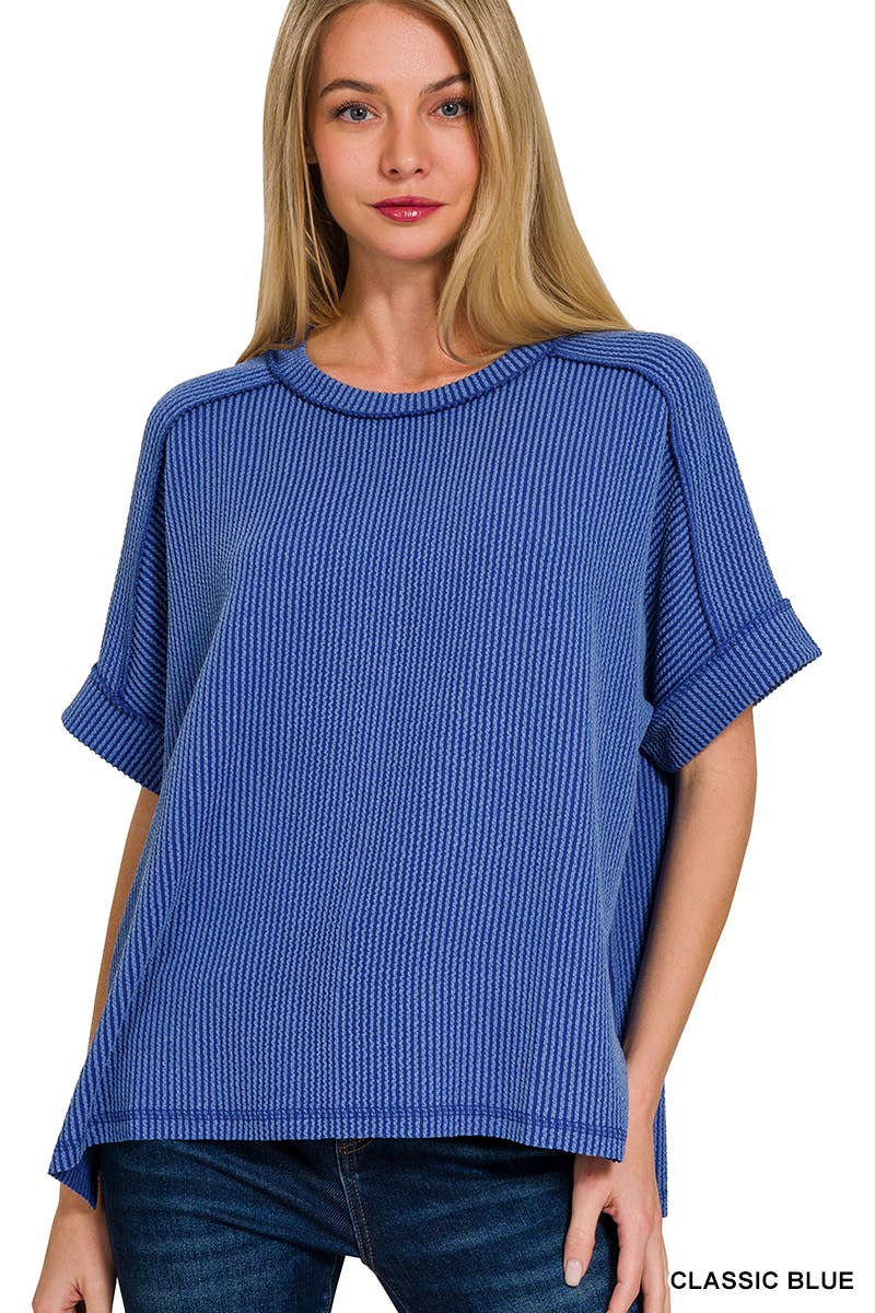 42POPS – wholesale Stickad topp - Dam – .Corded Rib Kortärmad Topp med Rå Kant14