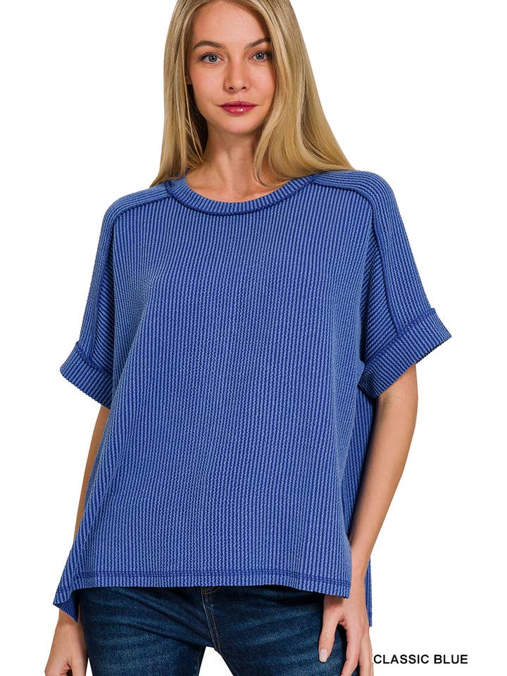 42POPS – wholesale Stickad topp - Dam – .Corded Rib Kortärmad Topp med Rå Kant14