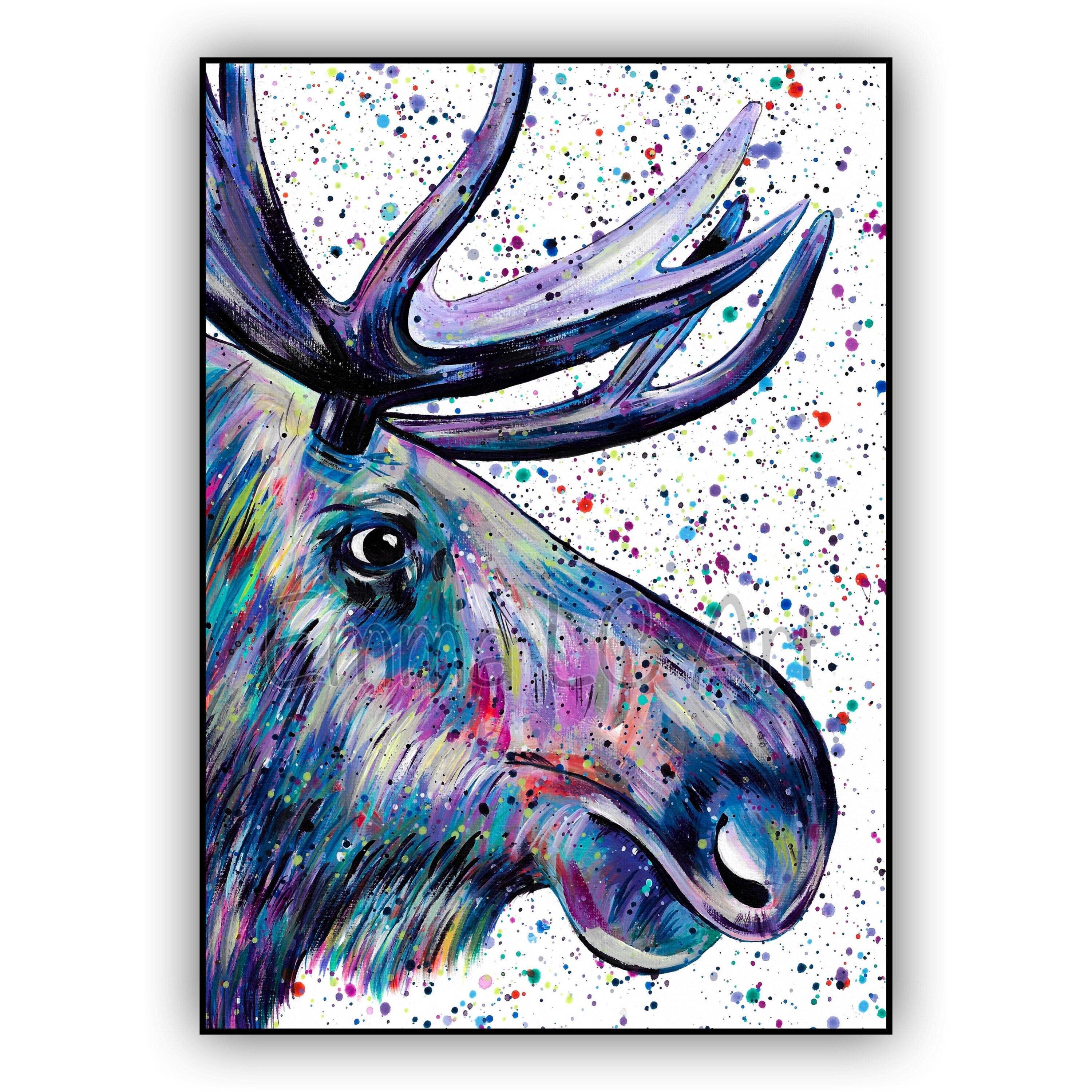 Emma LC Art – wholesale Art print – Canadian Moose Art Print, Colourful Wildlife Art4