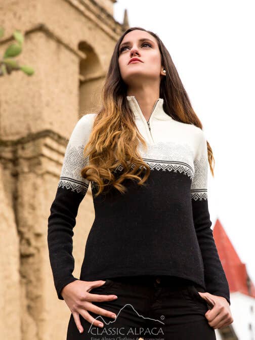 Antonia Alpaka-Pullover mit halbem Reißverschluss für den Großhandel von Classic Alpaca