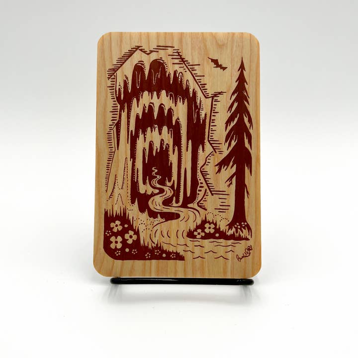 Morning Paper dot Design - Wholesale Postcard - Cave and tree on aspen or red cedar wood postcard2