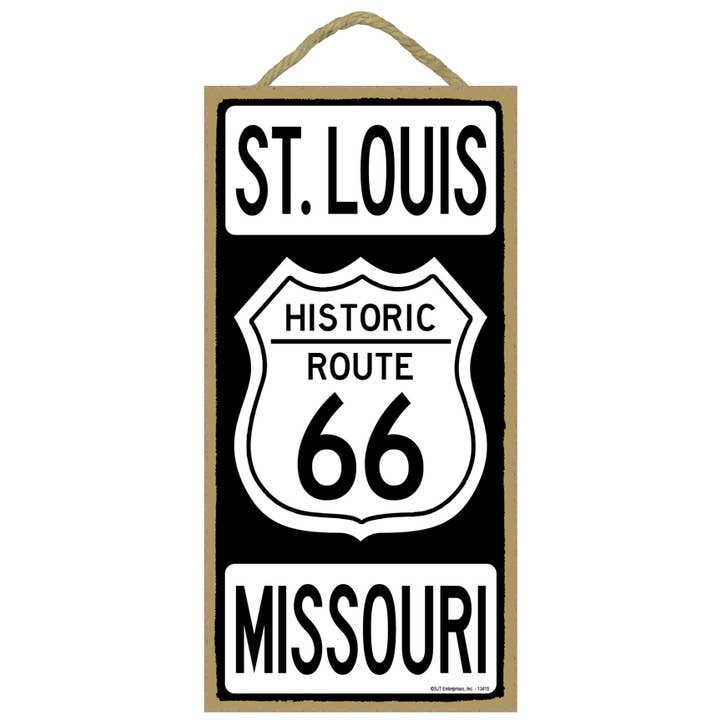 Route historique 66 St. Louis, Missouri (panneau noir et blanc) pour la vente par SJT Enterprises, Inc.