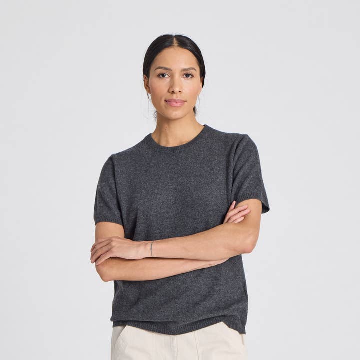 Ellia Cashmere Tee - Dark Grey Melangè and other Purchase Wholesale grey t shirts. Free Returns & Net 60 Terms on Faire trending on Faire.