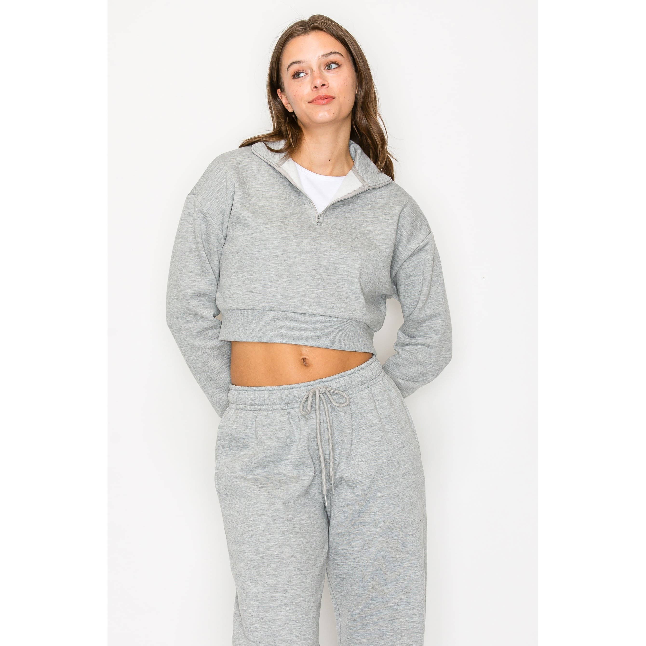 UP CLOTHING - Vente Sweat-shirt – femme - Sweat-shirt court à manches longues en polaire à demi-fermeture éclair8