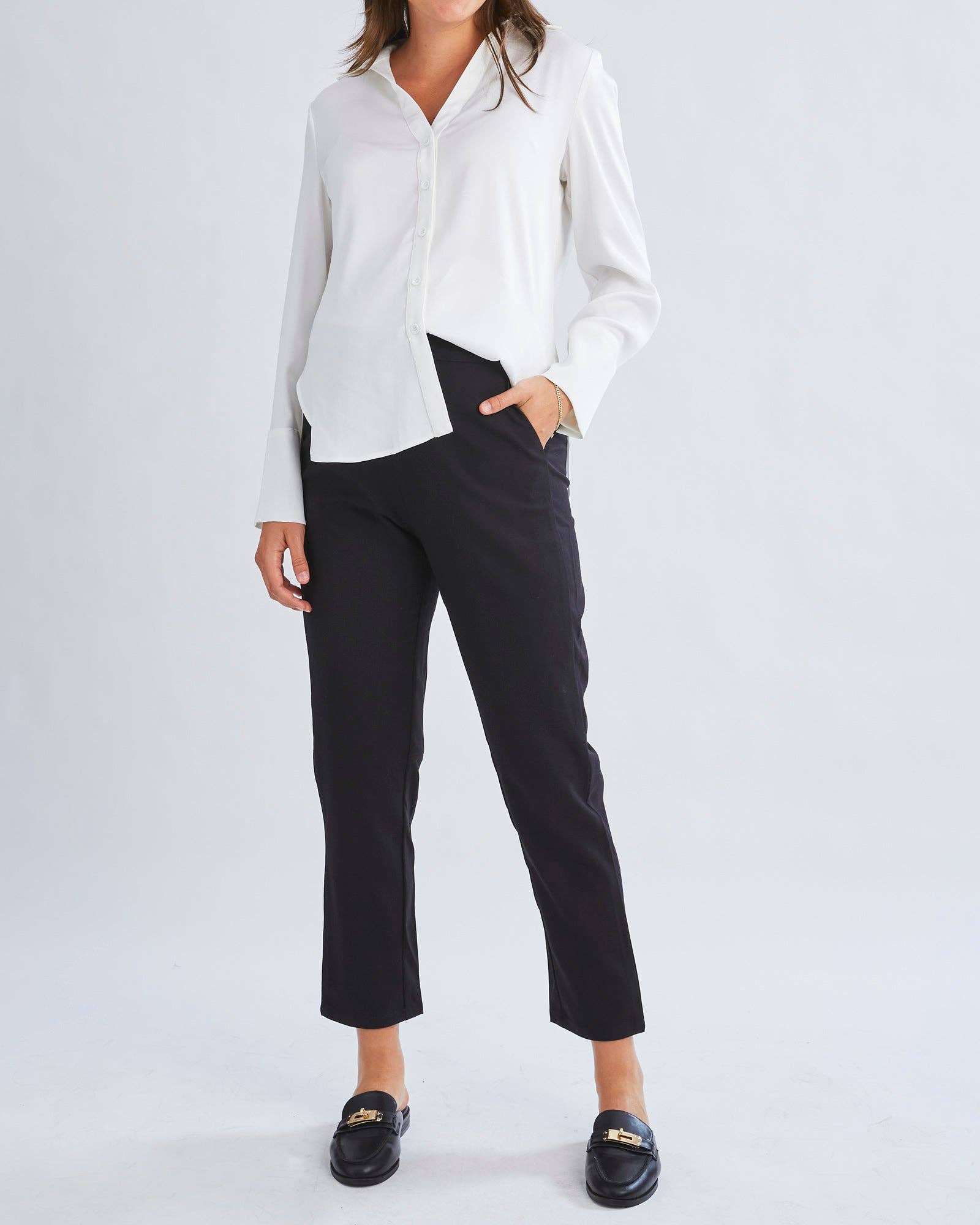 Wholesale Donna High Waist Maternity Work Pants in Black for your