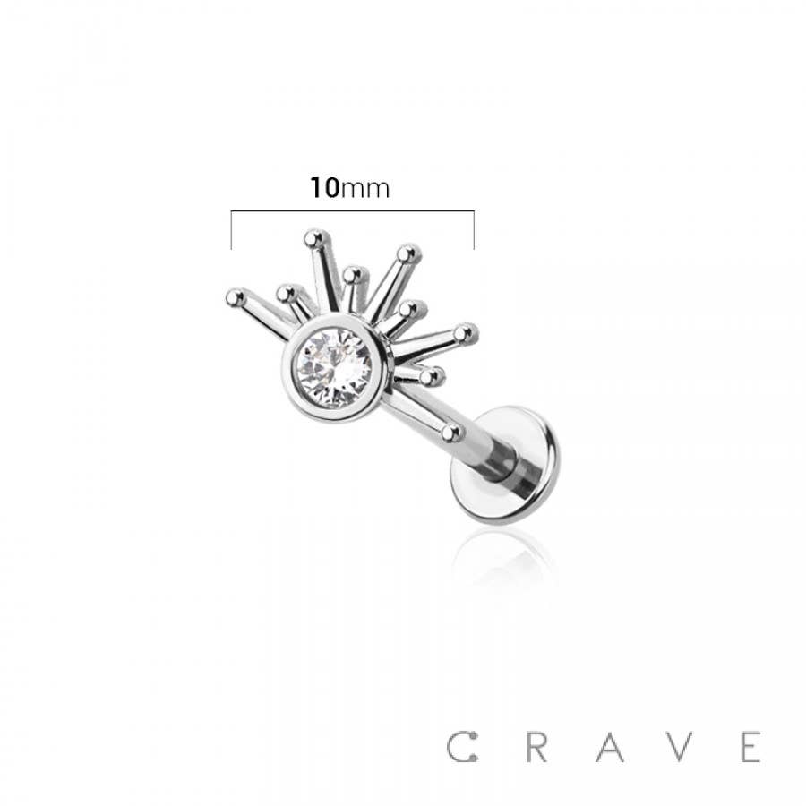 CRAVE - Vendita all'ingrosso Orecchini singoli - Labret a mezza stella con gemma filettato internamente in acciaio chirurgico 316L1