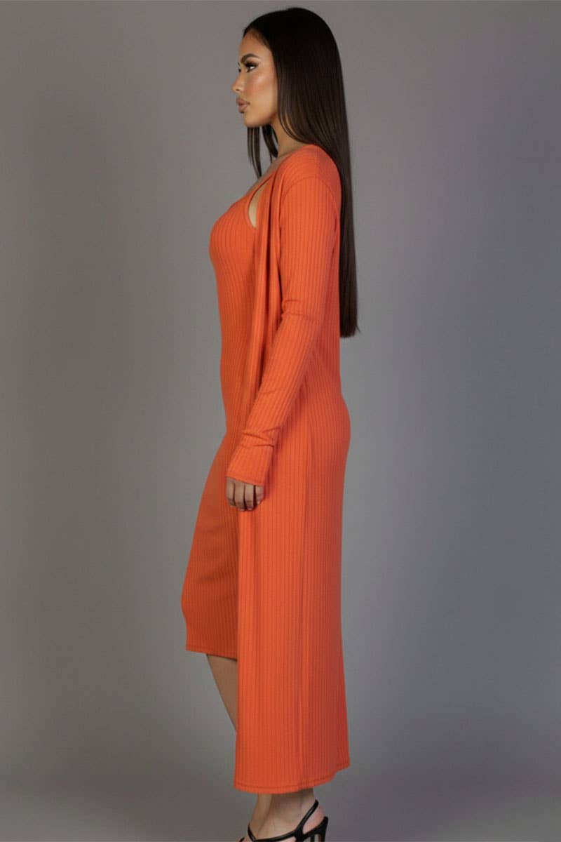 CAPELLA APPAREL - Wholesale Dress - Women's - Ribbed Cardigan & Cami Midi Bodycon Dress25